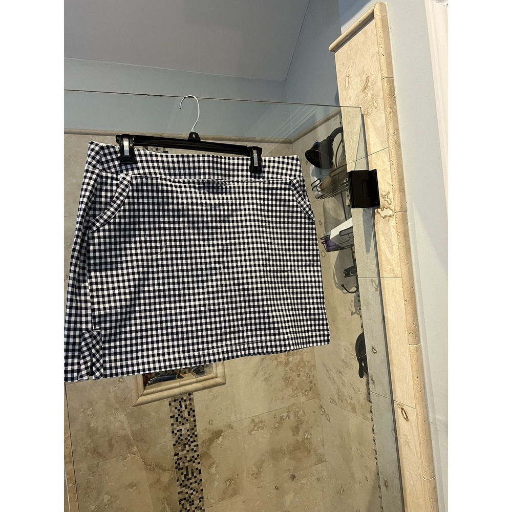 NEW Crown & Ivy Skort Womens 12 Navy Blue White Gingham Check Mini Skirt Shorts